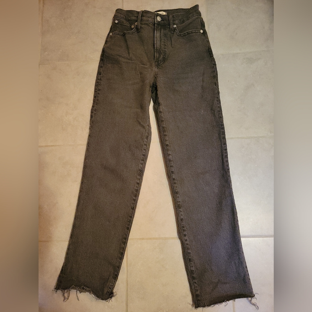 Madewell Jeans Womens 25 Perfect Vintage Straight Leg Gray Raw Hem High Rise